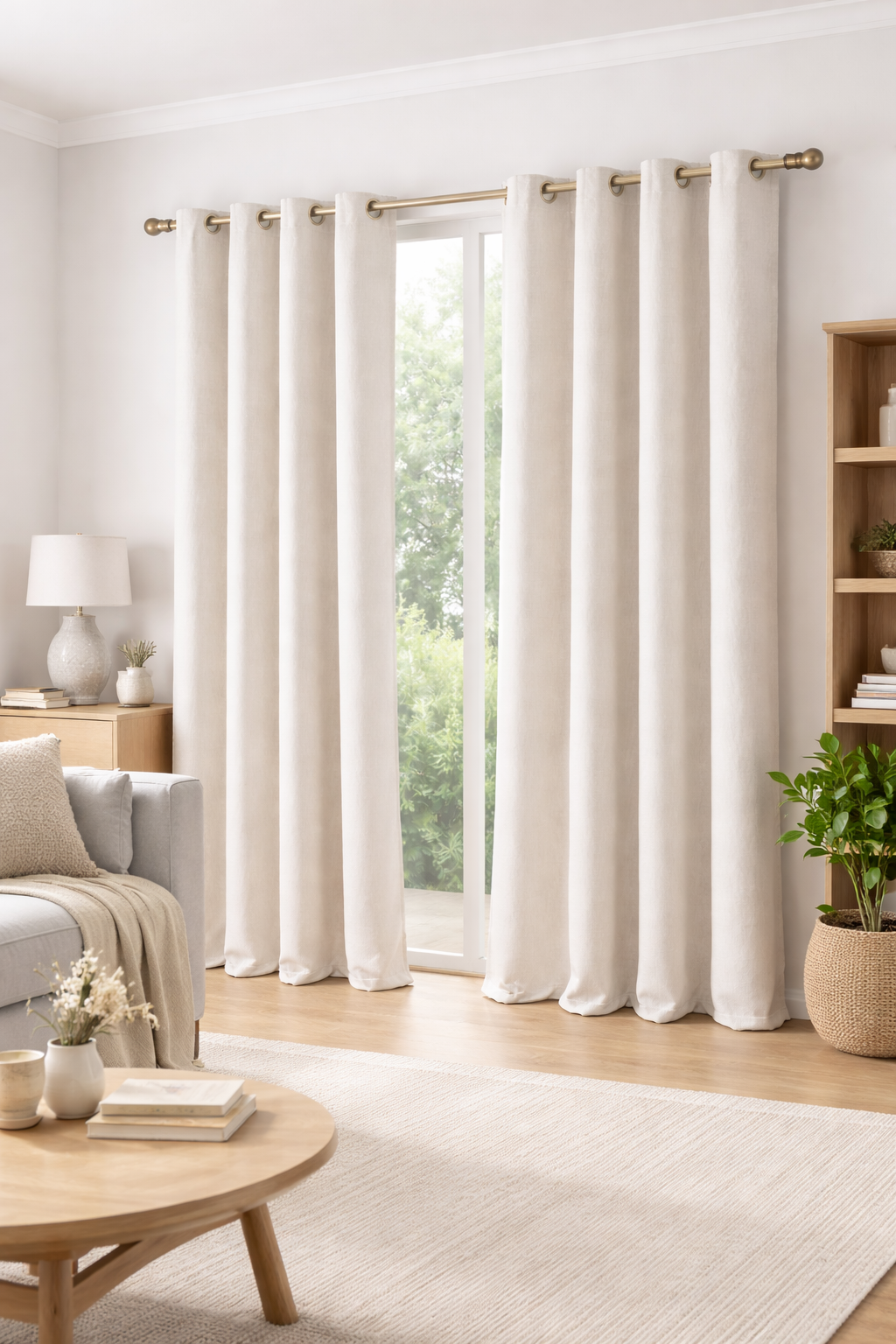 Cortinas blackout color crema en sala de estar elegante